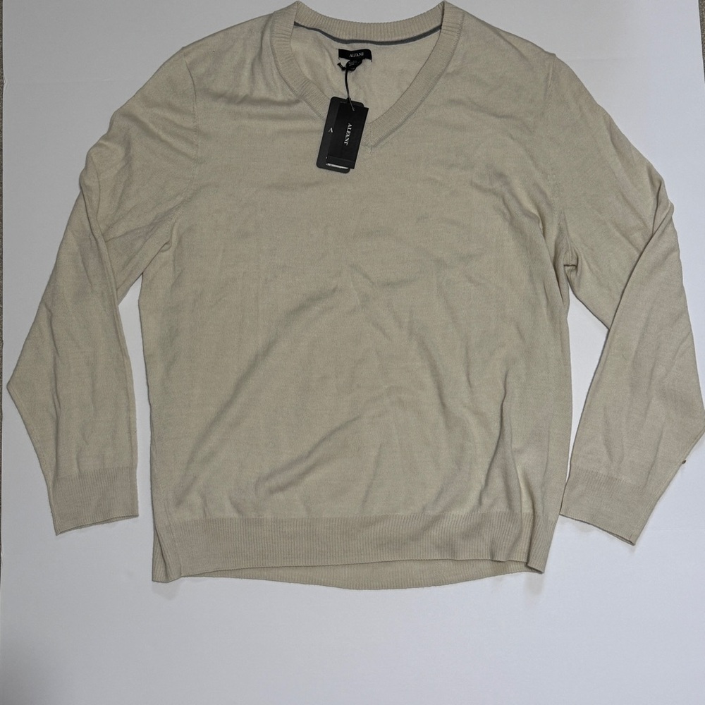 Alfani Men’s V-Neck Sweater in Beige Cream